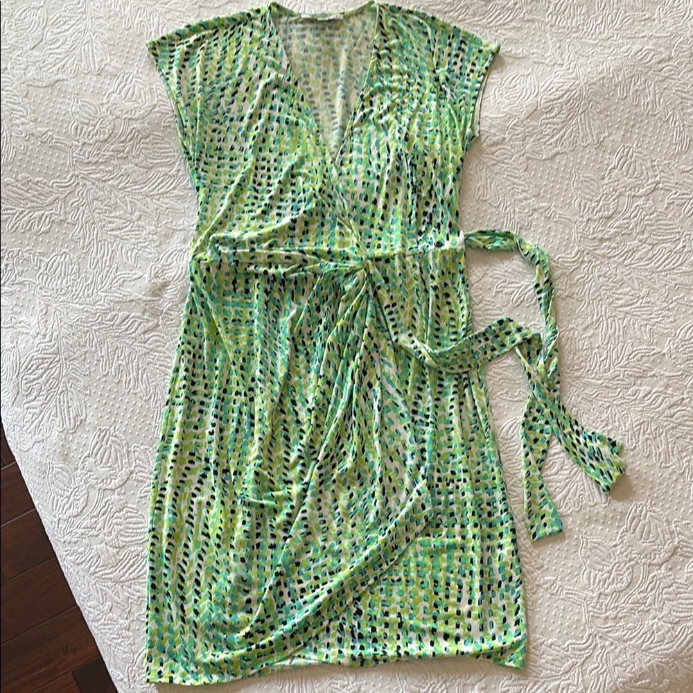 Green Patterned Wrap Dress